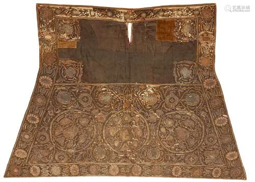 An Ottoman gilt-metal thread embroidered saddle cloth, Bukhara or Ottoman Provinces, 19th century,
