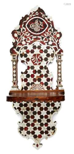 An Ottoman mother-of-pearl inlaid hardwood Kavukluk, Turkey, 19th century, of typical form, with
