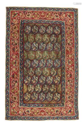 A floorspread Rescht wool embroidery, Iran, 19th century, the central field with lozenge design in