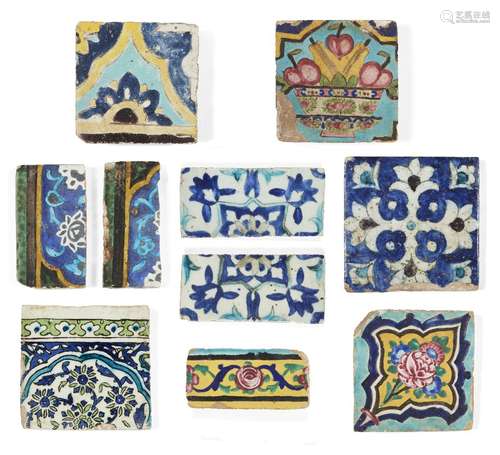 A group of Damascus, Safavid and Qajar pottery tiles, Syria and Iran, 17th-19th century,