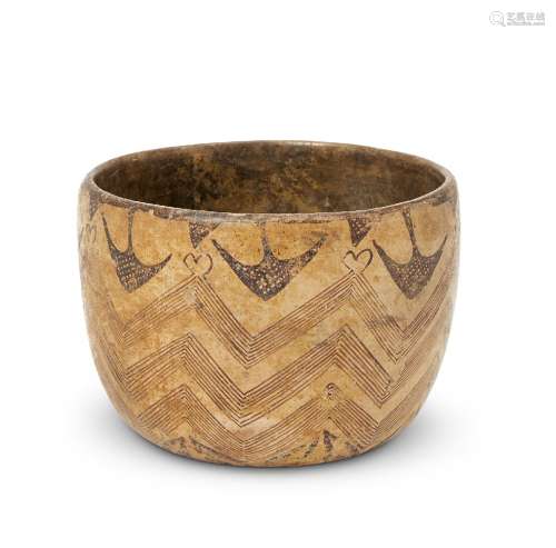 A Nayarit pre-Columbian pottery bowl, 300B.C.-300A.D., painted in the Chinesco style, with painted