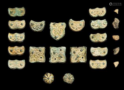 A group of eighteen Mongol gold panels from horse trappings, Iran, circa 12th century, three in