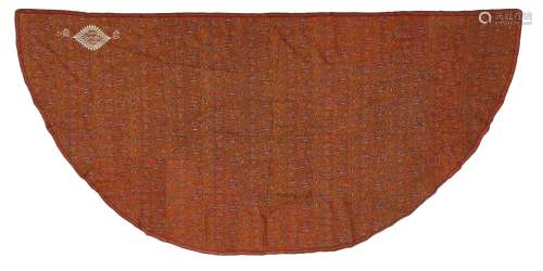 A Termeh wool cape, Iran, 19th century, of curved form, the orange ground woven with floral and