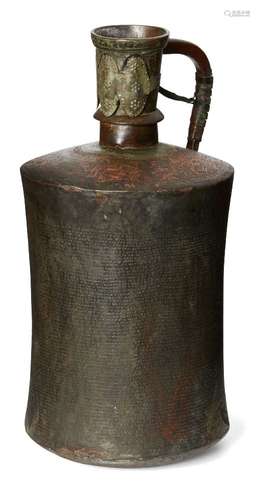 A large copper rice measure or water container, Central Asia, 19th century, with flat bottom and