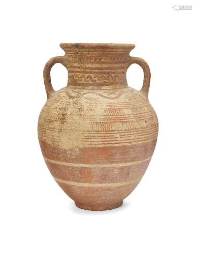 An Etruscan pottery amphora, Italo-Geometric, circa 7th-6th Century B.C., with geometric