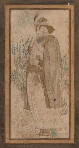 A Safavid portrait of a bearded prince, Iran, 17th century, pencil and opaque pigments on paper,