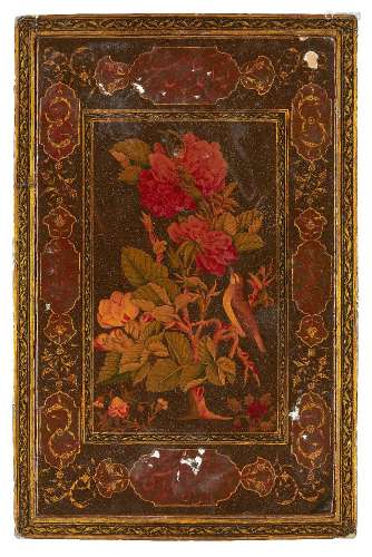 A Zand or Qajar lacquered papier mache mirrorcase, Iran, 18th century, of rectangular form,