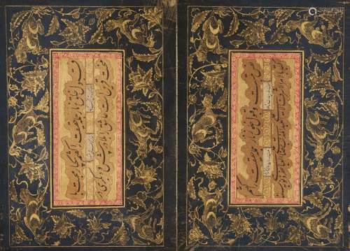 A Qajar calligraphic muraqqa, signed by 'Ali Raza Abbasi, Iran, with a date of 1007AH/1598AD,
