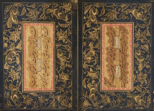 A Qajar calligraphic muraqqa, signed by 'Ali Raza Abbasi, Iran, with a date of 1007AH/1598AD,