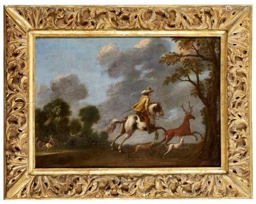 Follower of Barent Gael, Dutch c.1630/35-1698- Horsemen and dogs chasing a stag; oil on canvas,