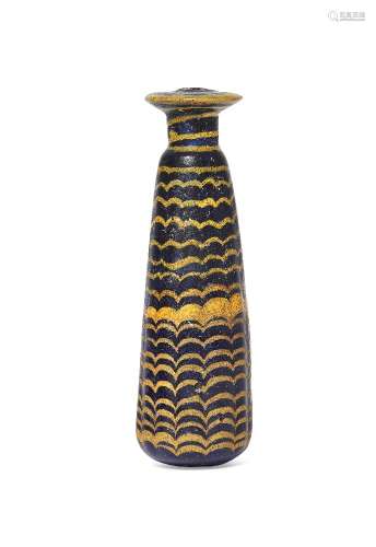 A Greek core-formed blue glass alabastron, circa 2nd-1st Century B.C., the vertical ribbed body