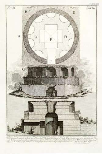 Giovanni Battista Piranesi, Italian 1720-1778- Pianta del Sepolcro de' Scipioni, & Pianta di un