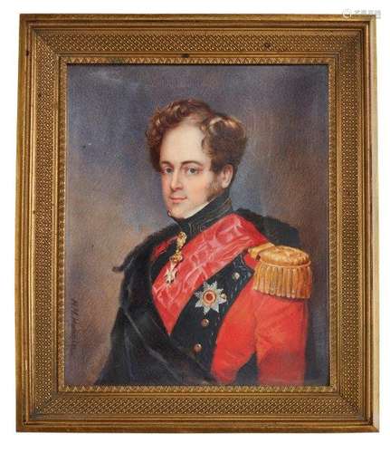 H M Harrison, British, early 19th century- Portrait miniature of an officer, half-length turned to