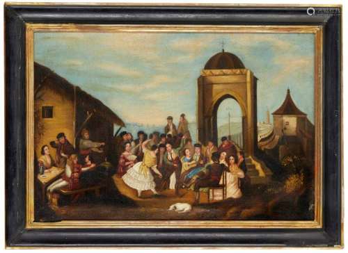 Spanish School, mid-19th century- Wedding celebrations; oils on canvas, a pair, 47x68cm ea., (2)In