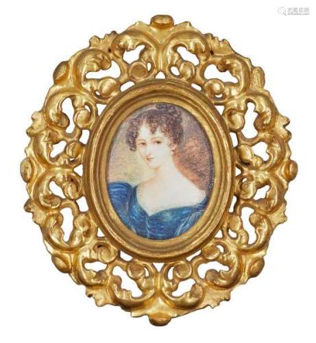 M Guilllermin, French, late 19th century- Portrait miniature of a lady, quarter-length turned to the