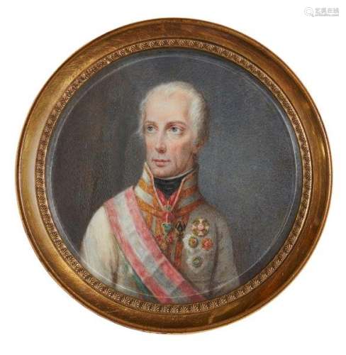 After Joseph Kreutzinger, Austrian 1757-1829- Portrait miniature of Francis II, Holy Roman