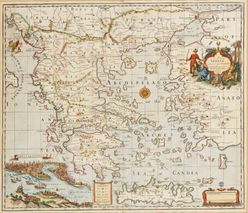 John Senex, British 1678-1740- A Map of Greece, 1720; hand-coloured engraved map on laid paper,