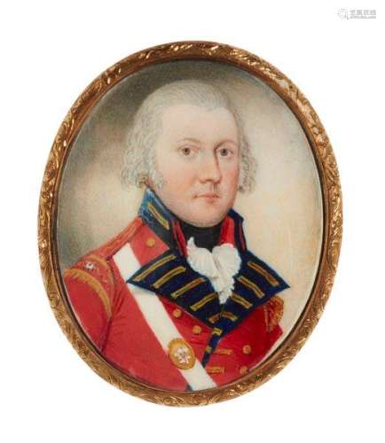 British School, late 18th/early 19th century- Portrait miniature of an officer in regimental