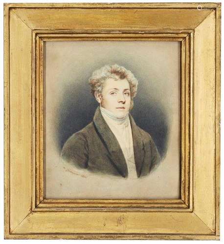 Casimir Carbonnier, French 1787-1873- Portrait of a gentleman, quarter-length turned to the right in