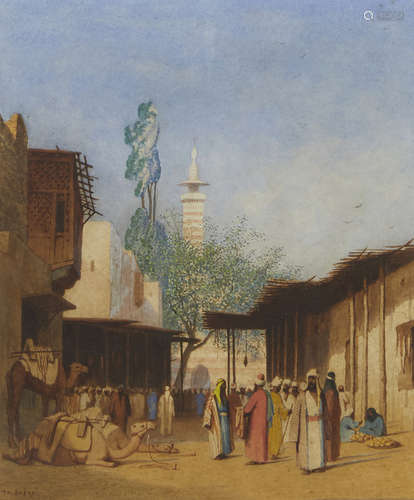 Theodore Frere, French 1814-1888- Street scene in North Africa; watercolour with touches of