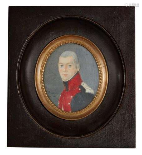 European School, mid-late 18th century- Portrait miniature of an officer quarter-length turned to