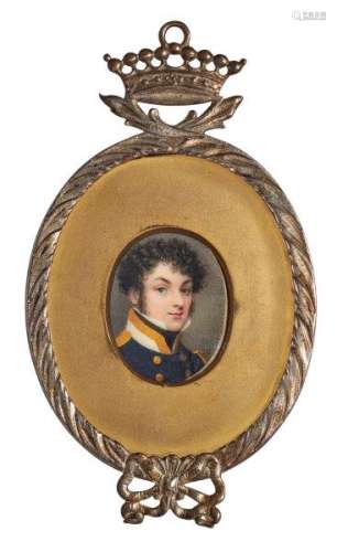 British School, early 19th century- Portrait miniature of a young naval officer, head and