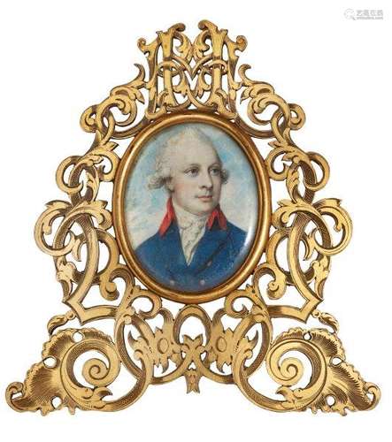 Circle of George Engleheart, British 1752-1829- Portrait miniature of a gentleman, quarter-length