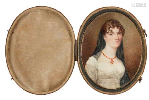 George Hayter, British 1792-1871- Portrait miniature of a lady, half-length turned to the right in a