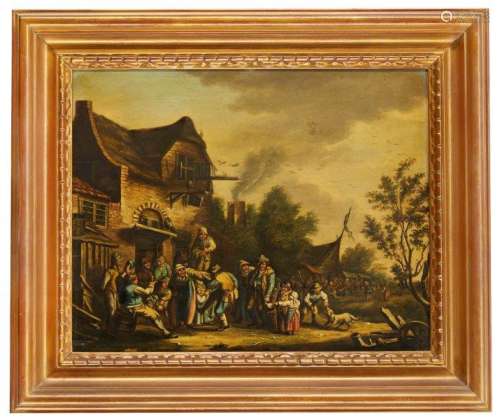Manner of David Teniers the Younger, early-mid 19th century- A crowd of merry-makers outside a