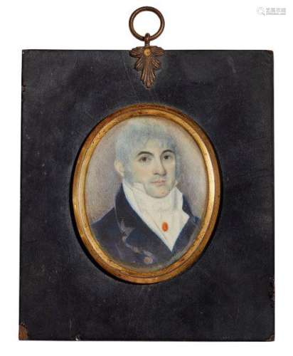 Circle of Jean-Baptiste Sambat, French 1760-1827- Portrait miniature of a gentleman, quarter-