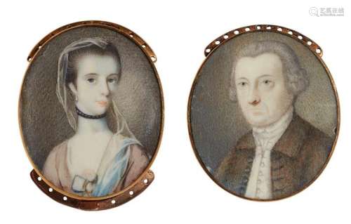 Circle of Richard Crosse, British 1742-1810- A pair of portrait miniatures of a gentleman and his