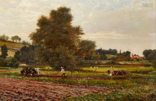 James Whaite, British act 1867-1896- The Plough Team; oil on canvas, signed, 33.2x48.3cm Provenance: