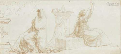 French School, late 18th/early 19th century- Two seated Grecian women; pen and brown ink on paper,