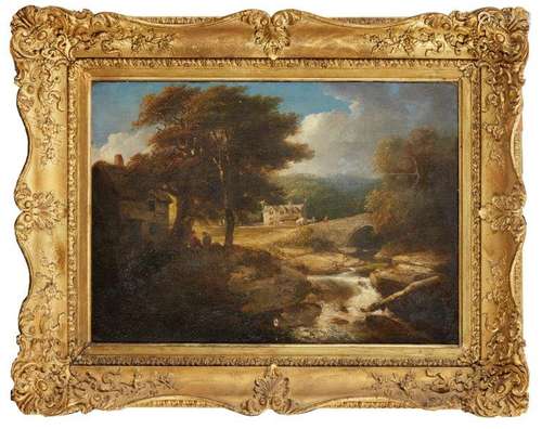 William Payne, British 1760-1830- Ivy Bridge; oil on canvas, signed and titled on the reverse of the