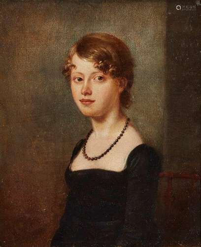 British School, early-mid 19th century- Portrait of a young lady, seated half-length turned to the