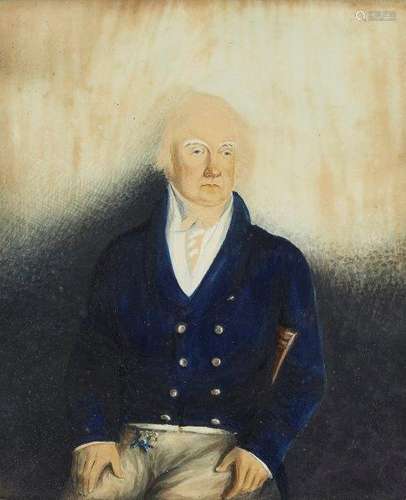 British School, early 19th century- Portrait of a gentleman seated half-length in a blue coat;