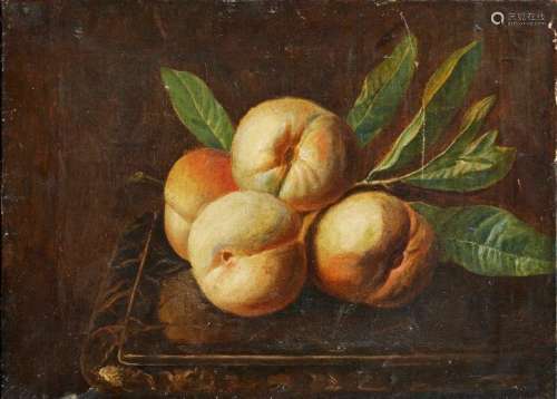 Circle of George William Sartorius, British 1759-1828- Still life of peaches on a tray; oil on