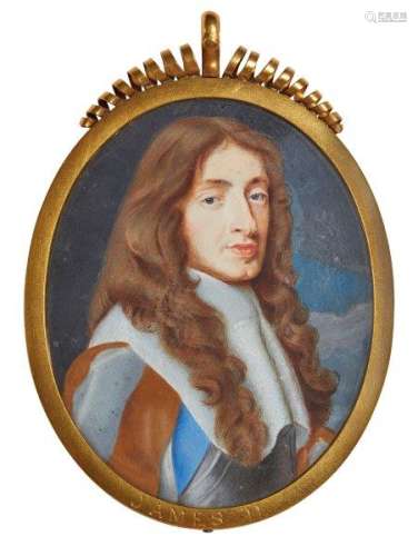 After Samuel Cooper, English 1609-1672- Portrait miniature of James II, Duke of York, (1633-1701),