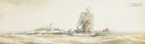 Frank Henry Mason RBA RI RSMA, British 1875-1965- Off Bamborough; watercolour on paper, signed and