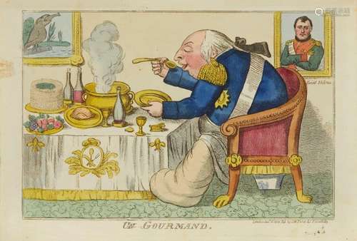 Thomas Rowlandson, British 1756-1827- Un Gourmand; hand-coloured etching, published Jan 10th 1820 by