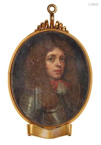 Circle of Gerard ter Borch, Dutch 1617-1681- Portrait miniature of a nobleman, half-length turned to