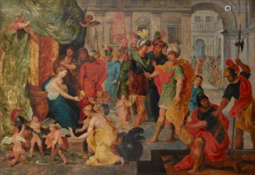 After Hendrick Van Balen, Flemish 1575-1632- The Marriage of Alexander and Roxana; oil on panel,