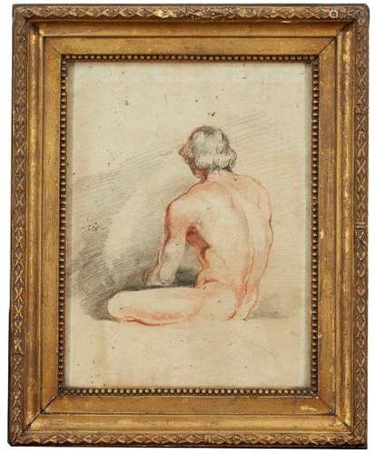 French School, early/mid 19th century- Male nude studies; red and black chalk on paper, two, 31x23cm