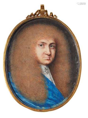 Circle of Peter Crosse, British 1645-1724- Portrait miniature of a gentleman, quarter-length