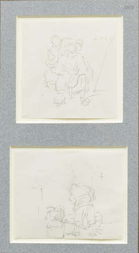 George Chinnery, British 1774-1852- Figure studies; pencil on paper, two, in shared mount and frame,