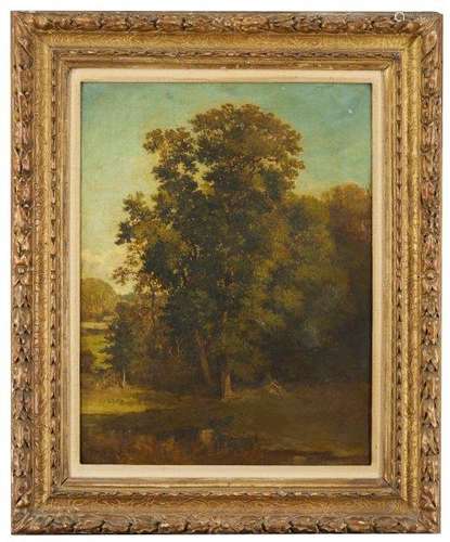 Antoine Chintreuil, French 1814-1873- River and woodland landscape; oil on canvas, signed and