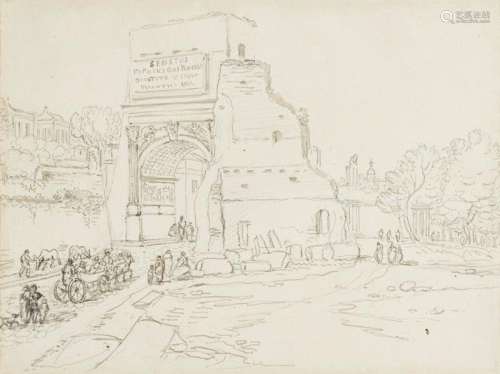 William H Barnard, British 1774-1849- The Arch of Titus, Rome; pen and grey ink and wash over pencil