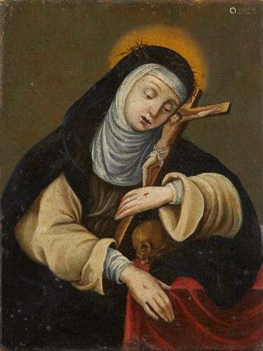 Italian School, late 18th/early 19th century- Saint Rita of Cascia; oil on canvas, 23.5x17.5cm, (