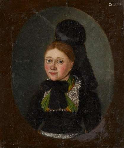 Italian School, late 18th/early 19th century- Portrait of a young woman, quarter-length in a black