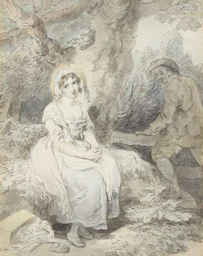 Francis Wheatley RA, British 1747-1801- A Rustic Couple; pen and grey black ink and wash with